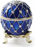 Hand Painted Trinket Box Enamel Faberge Egg Vintage Jewelry Box Easter Egg Hinged Metal Jewelry Organizer Decorative Treasure Box Unique Gifts