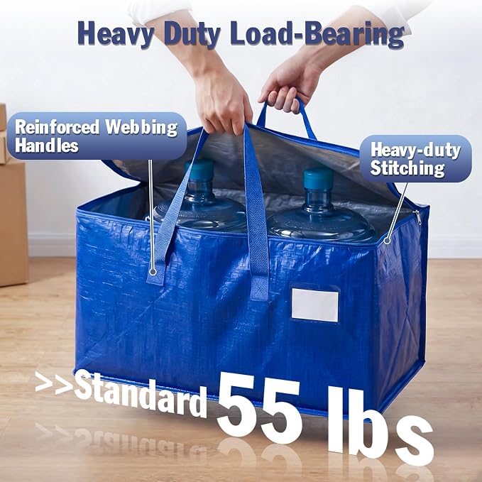 KYODOLED 8 Pack Extra Large Moving Bags with Handles, 24 Gallon Heavy Duty Blue Storage Totes, Waterproof PE Packing Bags for College Move in, Closet Organization & Space Saving, 27x13x15 Inch