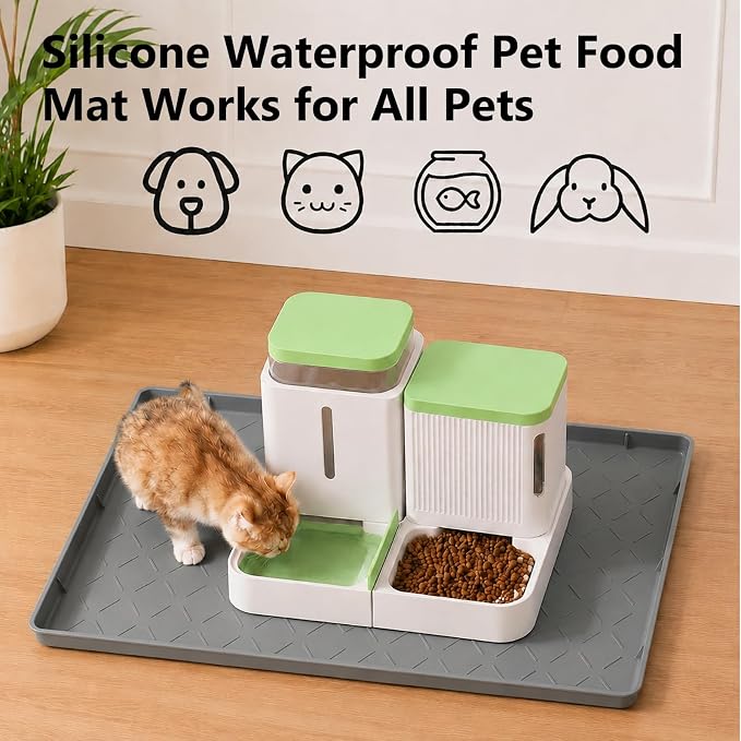 MateeyLife Silicone Mat Waterproof 12"X19", Ideal for Dog and Cat Food Mat, Dog Bowl Mats for Food and Water, Pet Placemat with Lip for Messy Drinkers to Protect Floor, Dark Grey