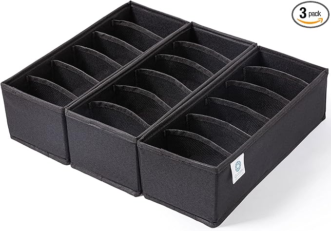 Qozary 3 Pack Sock Underwear Drawer Organizer Dividers, Collapsible Cabinet Closet Storage Boxes for Clothes, Socks, Lingerie, Underwear, Tie, Belt, Baby, Bedroom
