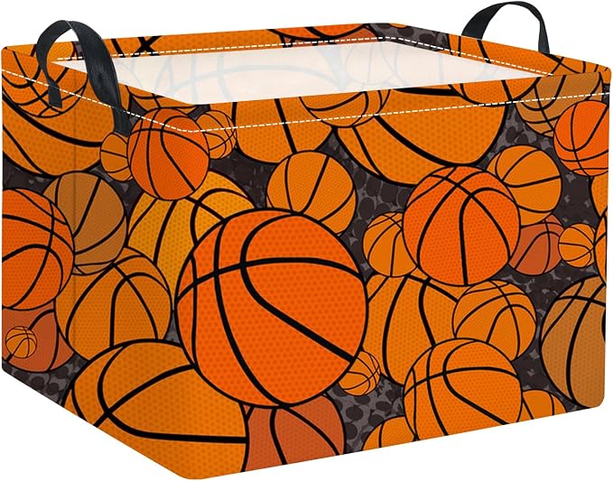 Rectangular Basketball Kids Storage Basket Gift & Baby Storage Bin Organizer Shelf Book Basket Room Decor (Basketballs)