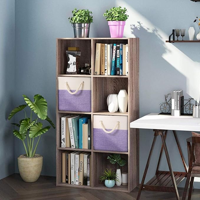 PRANDOM Large Foldable Cube Storage Bins 11x11 inch [4-Pack] Fabric Linen Storage Baskets Cubes Drawer with Cotton Handles Organizer for Shelves Closet Bedroom Purple