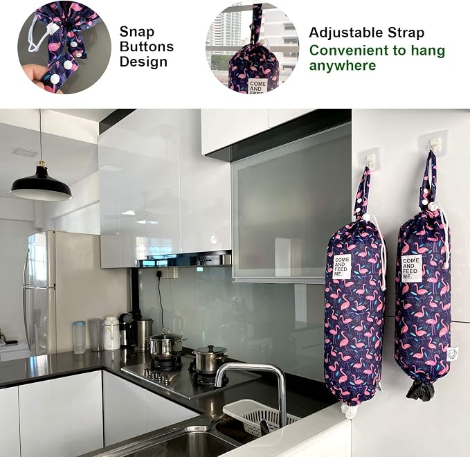 2pcs Waterproof Plastic Grocery Trash Bag Holder Shopping Carrier Holder Organizer Kitchen Storage Bag Dispenser Multiple Designs Sizes Flamingos