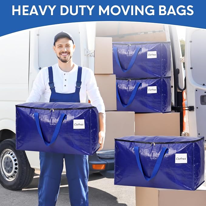 2-Pack Extra-Large Heavy-Duty Storage Totes with Reinforced Handles, Durable Zippers & Waterproof Material — Perfect for Space-Saving, Moving, Shipping and Travel (BlUE)