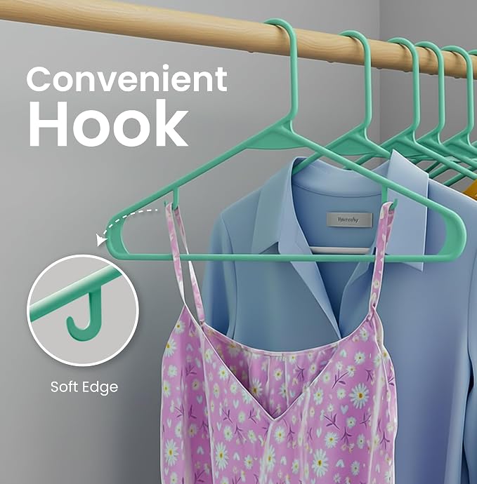 Utopia Home Plastic Hangers 50 Pack – Built-in Strap Hooks Aqua | Space saving | Durable & strong | Closet organizer | Clothes hangers | Ideal for shirts, pants, skirts & coats