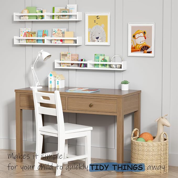 Harwaya Large Nursery Book Shelves Wall Mounted for Kids Room, White Floating Nursery Bookshelf for Baby Girls Boys Bedroom, Toddler Kid Book Shelf for Classroom Library (32 Inch Long Set of 3)