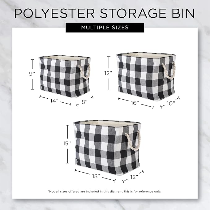 DII Buffalo Check Storage Collection Collapsible Bin with Handles, Medium Rectangle, 16x10x12, Tri Color Stone