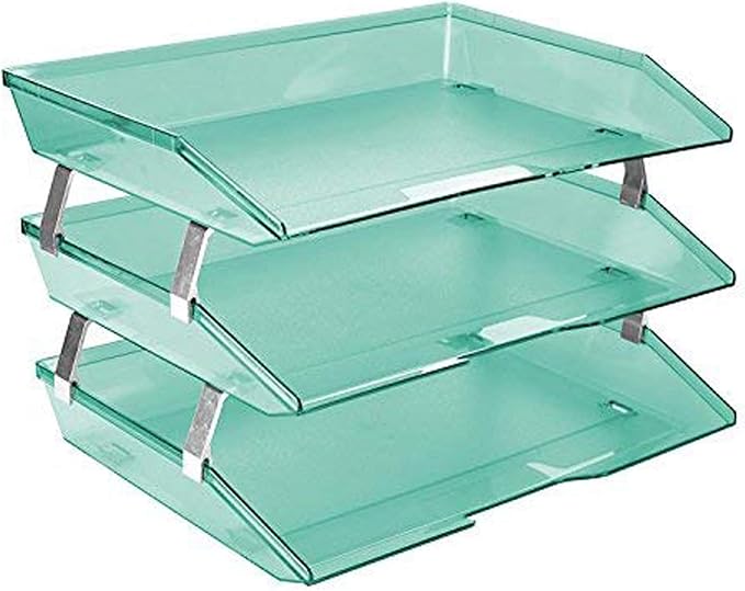 Acrimet Facility 3 Tier Letter Tray, Side Load, Letter Size/A4, Desktop File Organizer, Plastic (Clear Green Color)