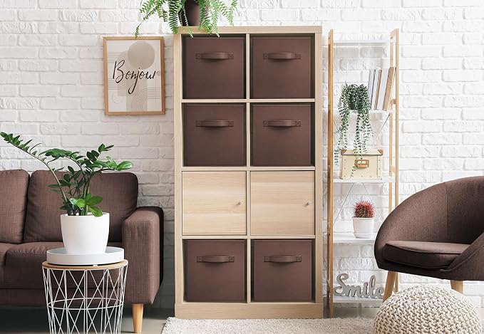 Sorbus Foldable Storage Cubes - 6 Fabric Baskets for Organizing Pantry, Closet, Shelf, Nursery, Playroom, Toy Box, Cubby -11 Inch Dual Handle Collapsible Closet Organizers and Storage Bins (Chocolate)