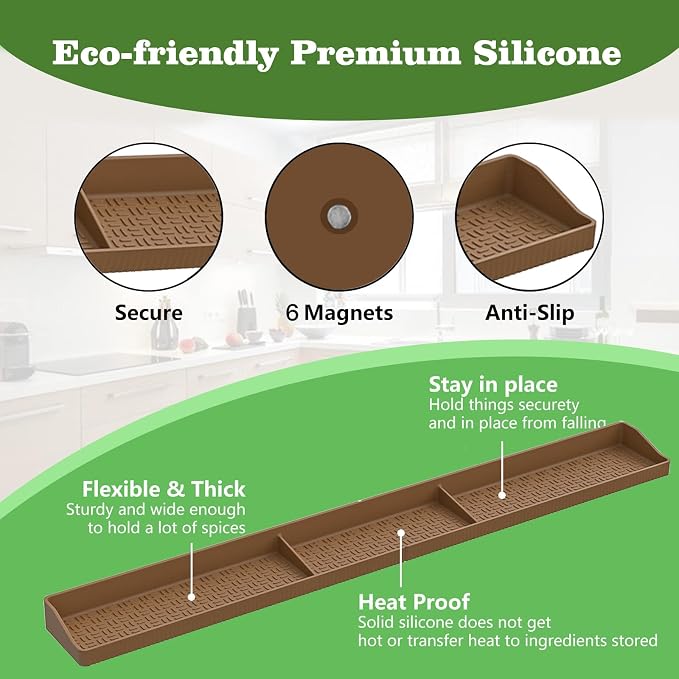 30 Inch Silicone Stove Top Shelf Magnetic for Kitchen, Strong Magnetic Heat Resistant Spice Rack Organizer for Over Stove Oven -(Bronze)