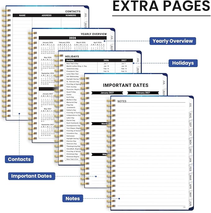 Planner 2026-2027, Hardcover Monthly and Weekly Academic Planner July 2026 - June 2027, Teacher and Student Calendar Agenda Book with Tabs, A5 (6.3" x 8.5"), Ideal for School and Office, Ocean Drift