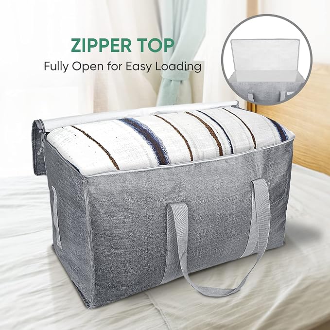 BALEINE 4-Pack Oversized Moving Bags with Reinforced Handles, Heavy-Duty Storage Tote for Clothes, Moving Supplies (Winter Grey, 4-Pack)