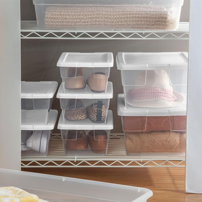 Sterilite 24-Pack 16 Quart Storage Box, Stackable Clear Plastic Bins with Snap-On Lids - Heavy-Duty Organizing Containers for Closet, Bathroom, and Office