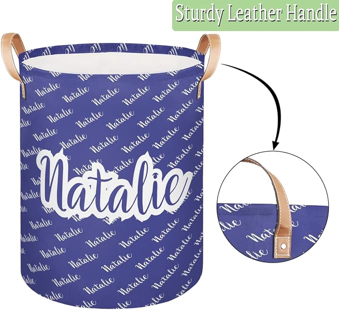 Personalized Laundry Basket, Custom Gift Laundry Hamper, Collapsible Nursery Waterproof Laundry Baskets, Dirty Clothes Toy Hamper with Handles Name Blue Purple