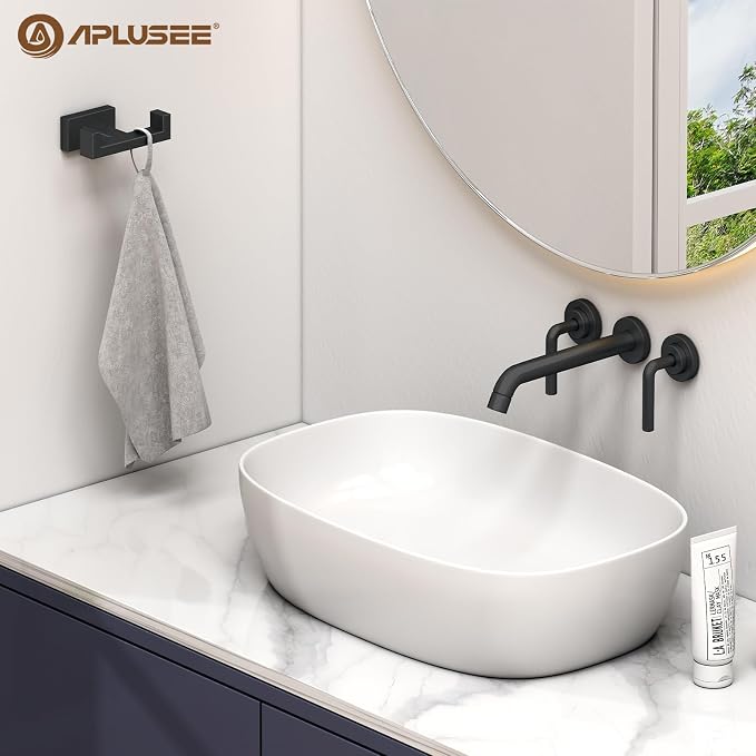APLusee Double Robe Towel Hook, 304 Stainless Steel Square Dual Coat Hook, Utility Bath Kitchen Storage Hanger Holder, Matte Black