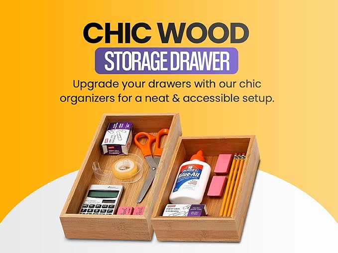 YBM HOME & Kitchen Bamboo Drawer Organizer Box 14" Lx10 Wx2 H #319