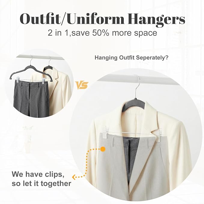 HOUSE DAY Velvet Skirt Hangers 36 Pack, Grey Hangers with Adjustable Clips | Space Saving Slim Felt Pant Hanger, Heavy Duty Shorts Hanger, Non Slip Clip Hangars for Pants, Skirts, Shorts, Outfit