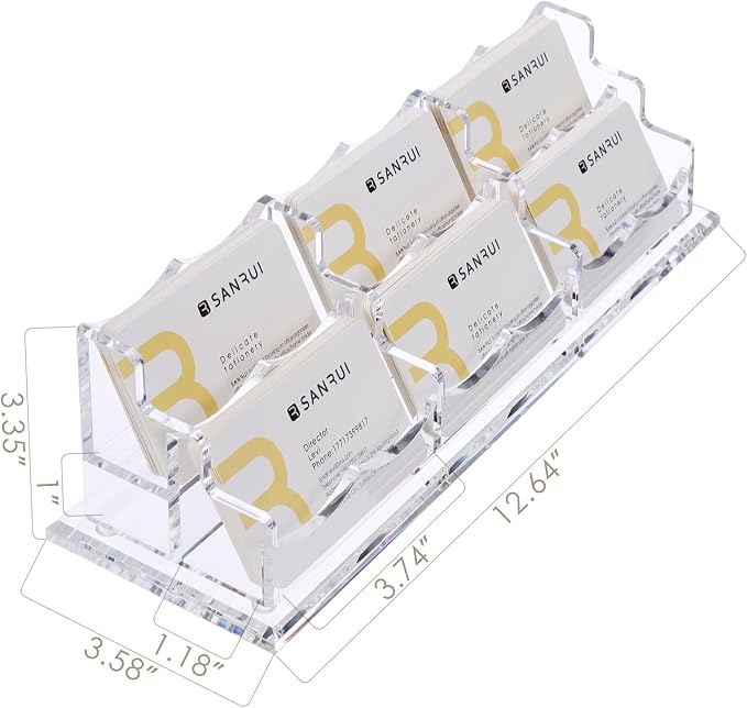 SANRUI Acrylic Business Card Display Holder for Desk, Clear Multiple Desktop Business Card Stand Organizer Storage, for Exhibition, Home, Office,2 Tier 6 Pocket, 360 Card Capacity
