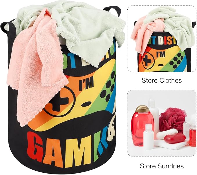Zhehao 2 Pcs Gamer Laundry Basket Boys Kids Laundry Hamper Gamer Room Decor Gaming Storage Basket Hamper Clothes Organizer Nursery Toy Storage Bin for Gifts Bedroom Bathroom Decoration(Classic)