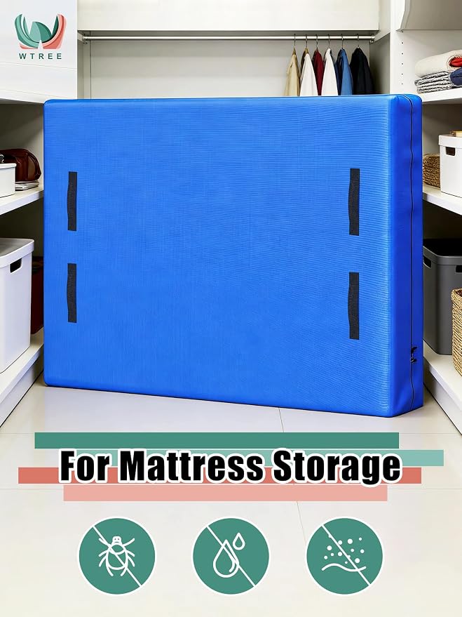 WTREE Double Shield Mattress Bag for Moving and Storage, 8 Reinforced Handles Mattress Cover with Internal Clear Mattress Protector, 170GSM Heavy Duty Tarp Mattress Mover Tool, Twin