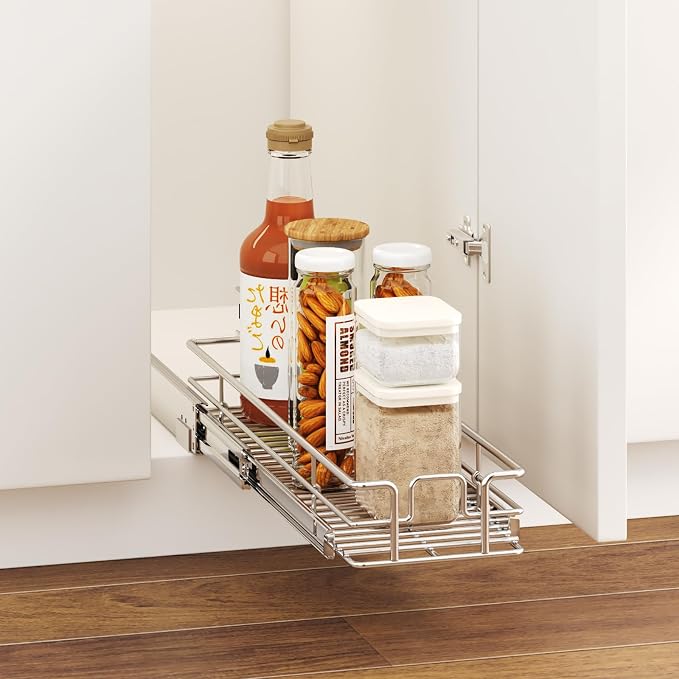 LOVMOR Pull Out Cabinet Organizer 9" W x 21½" D, Kitchen Cabinet Pull Out Shelves Slide Out Storage