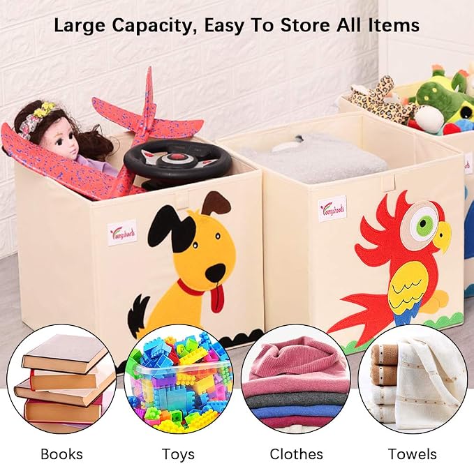 SITAKE 2 Pcs Foldable Animal Toy Storage Box/Bin/Cube, Collapsible Storage Organizer Chest Basket Container for Kids, Toddlers, Boys and Girls(13 x 13 x 13 Inch, Tiger & Koala)