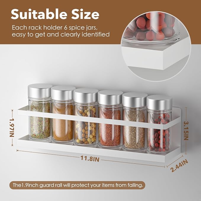 VANPET Magnetic Spice Rack for Refrigerator, Magnetic Fridge Shelf for Kitchen Spice Organizer, Spice Rack Wall Mount, Fridge Organizers and Storage (2, White)