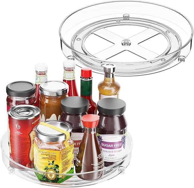 Optish 4 Pack Lazy Susan Organizer, 9.5 Inch Lazy Susan Turntable for Cabinet, Refrigerator Organizer for Pantry Organizers and Storage, Non-Skid Fridge Organizer