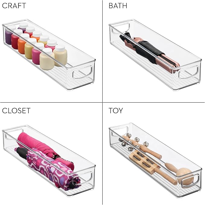 iDesign Slim Clear Plastic Storage Bin Organizer, Extra Long Narrow | Stackable, For Kitchen and Pantry