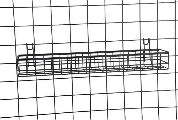 Kaforise Hanging Basket for Wire Wall Grid Panel, Multi-Function Wall Storage and Display Basket, Medium Size, Black Painted