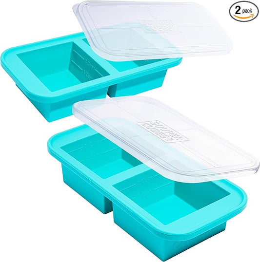 Souper Cubes 2 Cup Silicone Molds for Food, Aqua, 2-Pack | 100% Platinum-Cured Silicone Freezer Molds, Oven and Microwave Safe, Perfect for Freezing Lasagna, Casseroles and More