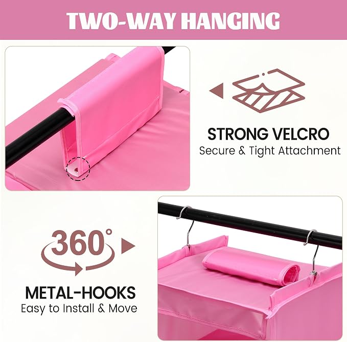 6-Shelf Weekly Clothes Organizer for Kids, Hanging Daily Closet Organization with 6 Side Pockets, Days of The Week Clothing Divider Storage for Boys and Girls (Pink)