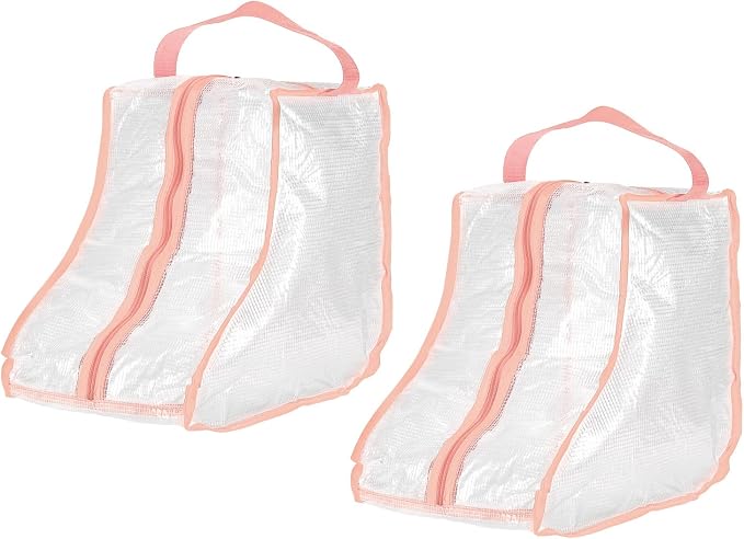 uxcell 2Pack Boot Storage Bag Portable, PVC Shoe Storage Bag with Zipper Clear Boots Cover Protector Bag for Short Boots and Short Boots Storage Travel and Daily Use, Pink Tall