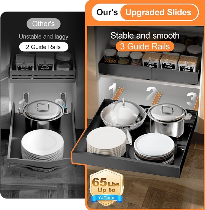 YJHome 1 Pack Pull Out Cabinet Organizer, No Drill Expandable Width 12"-20" & 21" Depth, Adhesive or Screw-In Installation, Magnetic Divider for Custom Storage, for Kitchen Pantry Bathroom Cabinet
