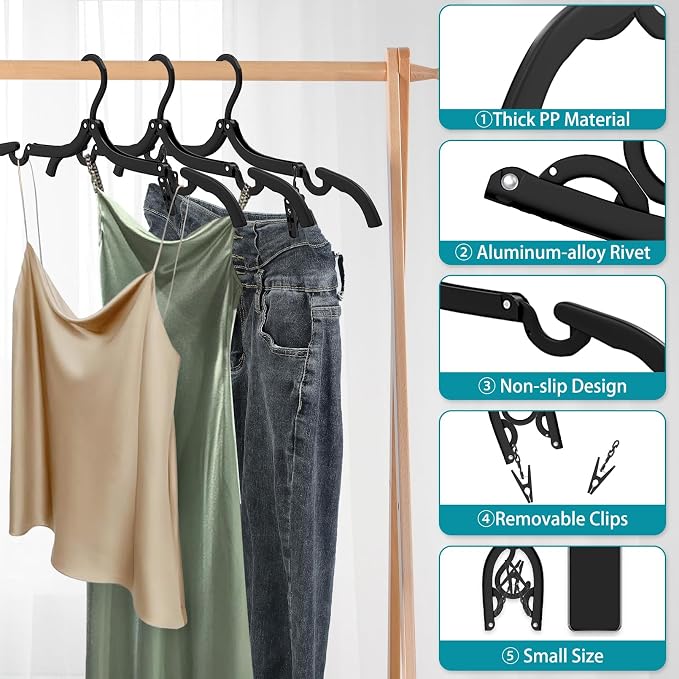 30Pcs Foldable Travel Hangers with Clips Cruise Essentials 2026 Phone Sized | Portable Travel Essential Plastic Cruise Ship Essentials Cruises Must Haves for Suitcase Camping Flying RV Europe Vacation