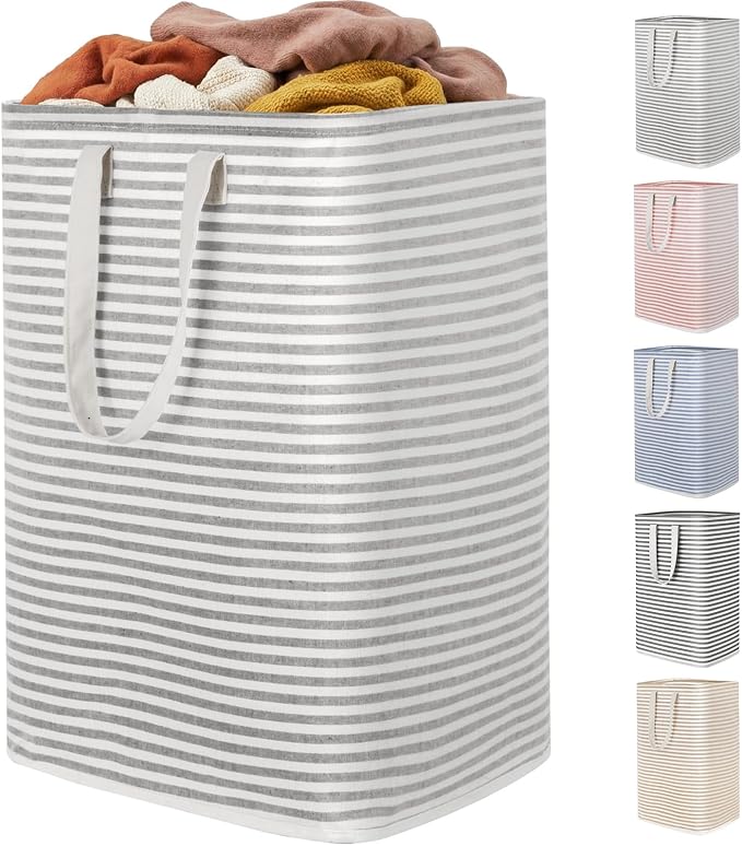 Lifewit 1 Pack Laundry Basket 80L Each, Collapsible Clothes Hamper with Reinforced Handles, Freestanding Waterproof Design for Bedroom and Laundry Room, Grey 80L Total