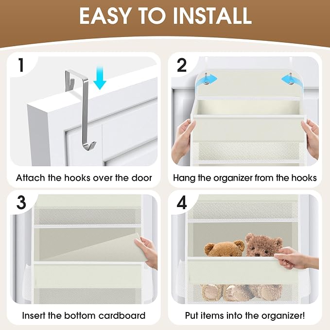 SpaceHacks 2 Pack Over The Door Organizer, Hanging Storage Organizer with Clear Window, 40lb Ultra Sturdy Large Capacity Room Organizer for Pantry Laundry Bathroom Nursery Closet (Beige)
