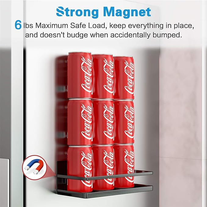 Magnetic Spice Rack, Thipoten Strong Magnetic Shelf with 2 Removable Hooks, Perfect Space Saver for Small Kitchen/ Apartment, Awesome Metal Cabinet for Holding Spices, Jars, Bottle, Beve(Black, 2Pack)