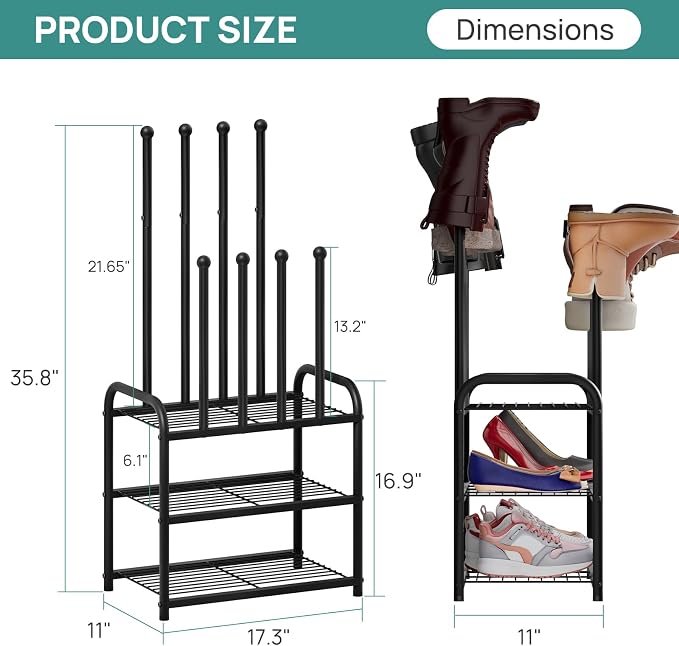 viewcare Black Boot Rack, Small Boot Rack Organizer, Tall Boots with Shoe Rack for Closet, Shoe Shelf Storage Organizer for Entryway Small Space
