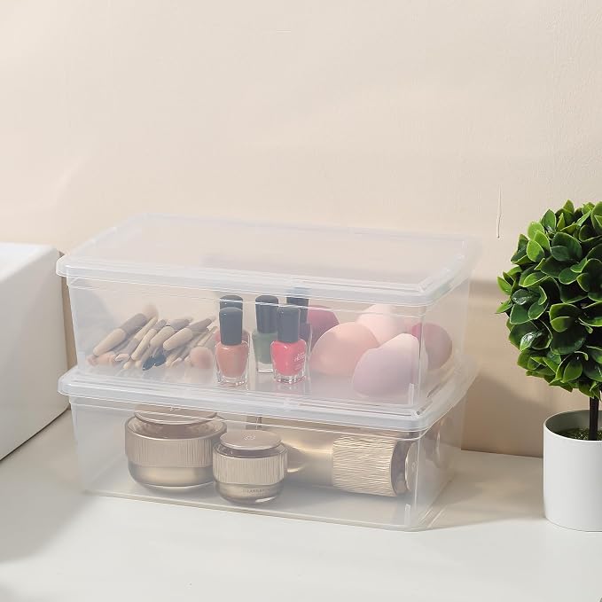 novelinks 12 Pack 6 Quart Stackable Shoe Storage Bins with Lids (Clear) | Clear Shoe Storage Boxes, Shoe Bins, Shoe Containers, Shoe Boxes Clear Plastic Stackable, Craft Organizers and Storage