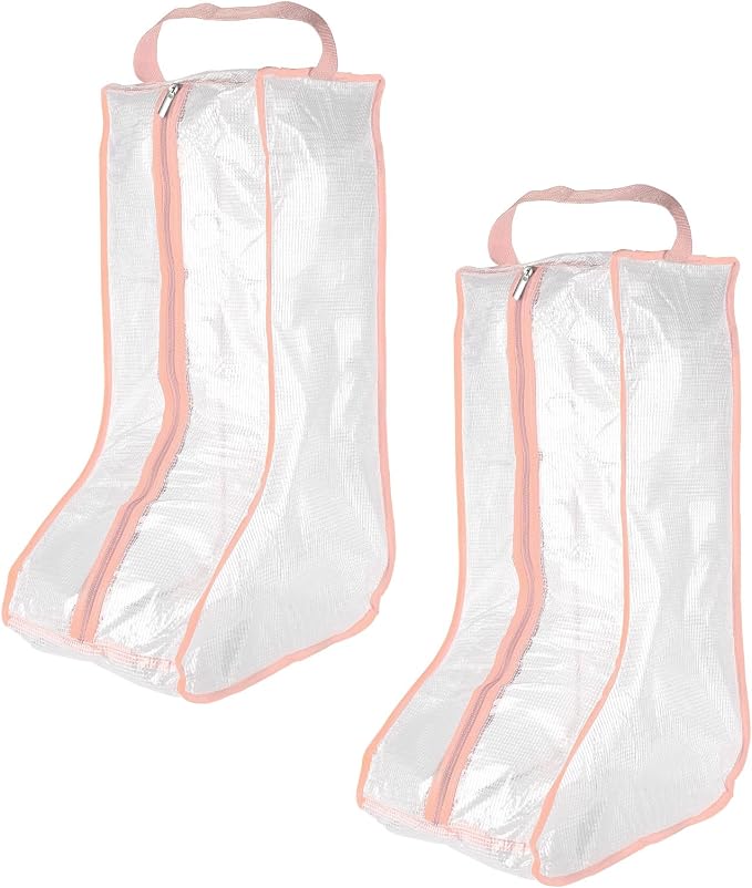 uxcell 2Pack Boot Storage Bag Portable, PVC Shoe Storage Bag with Zipper Clear Boots Cover Protector Bag for Short Boots and Tall Boots Storage Travel and Daily Use, Pink Tall