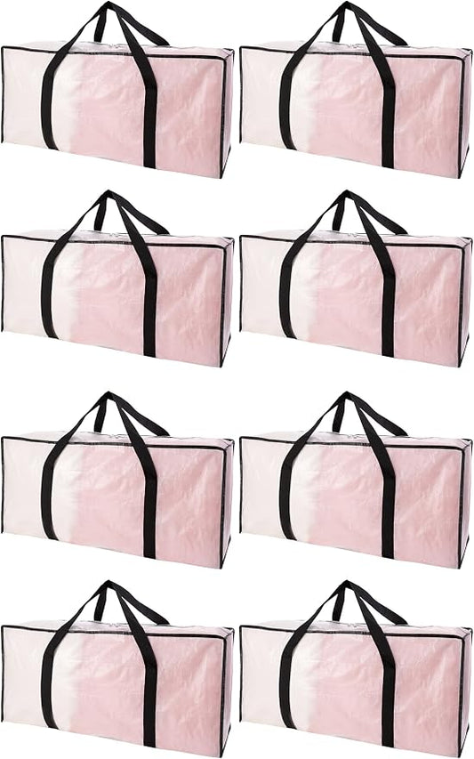 PANDA JOYS Extra Large Moving Bags with Zippers & Carrying Handles, Heavy-Duty Storage Tote for Space Saving Moving Storage, Fold Flat, Alternative to Box and Bin - 8 Pack, Semi-Transparent