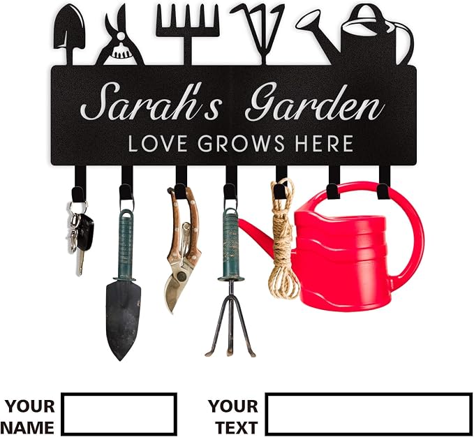 Dyoart Personalized Key Holder for Wall, Custom Name Wall Mounted Black Key Hanger with Horticultural Garden Design, Key Racks Organizer for Hallway Entryway Front Door Storeroom Decor