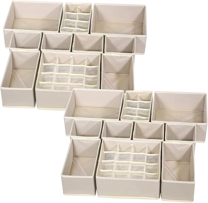 TENABORT 21 Pack Foldable Drawer Organizer Dividers Cloth Storage Box Closet Dresser Organizer Cube Fabric Containers Basket Bins for Underwear Bras Socks Panties Lingeries Nursery Baby Clothes Beige