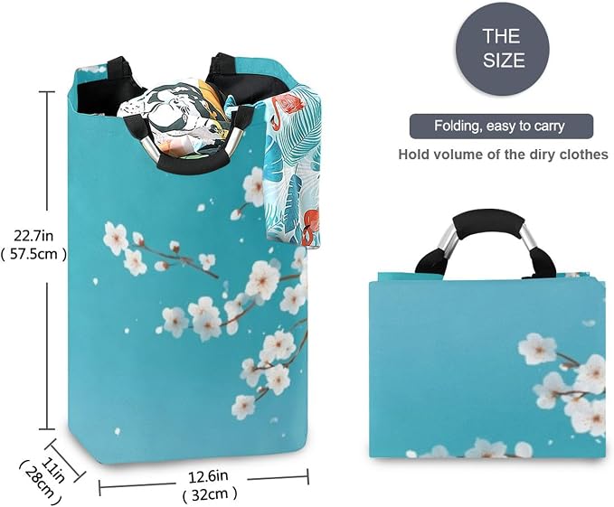 Dreamy Cherry Blossom Petals Large Laundry Hamper Basket, Collapsible Laundry Bag Storage Bins Baskets with Handles for Laundry, Bedroom, Home Decor