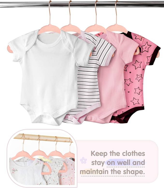 VIS'V Velvet Baby Hangers with 6 Pcs Size Dividers, 11 Inch, Pink, 50 Pcs | Compact Size, Non Slip, Infant Toddler Nursery Closet Organization