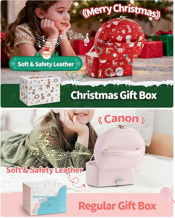 VLANDO Gifts for Girl, Musical Jewelry Box for Girls, Small Kid Music Box with Ballerina for Party Bedroom Decor, Gifts for Girls Kids - Christmas Red