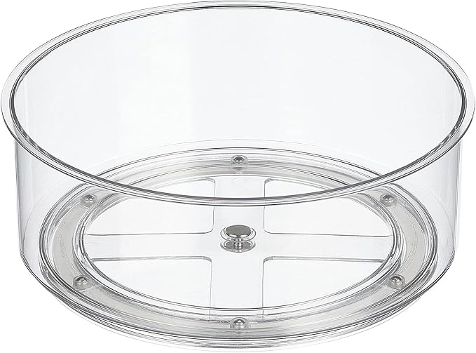 mDesign Lazy Susan Turntable Plastic Spinner for Kitchen/Bathroom, Pantry, Fridge, Cupboards, or Counter Organizing, Fully Rotating Organizer for Food, 9" Round - Lumiere Collection - Clear