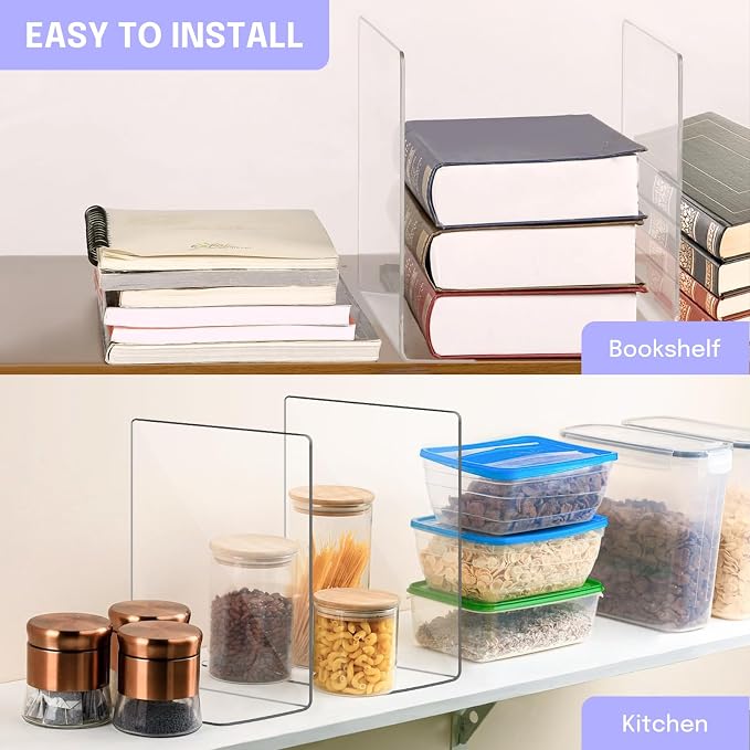 OKPOW Acrylic Shelf Dividers for Closet Organization: 10" Tall X 8.46" Deep Durable 8 Pack Clear Shelves Separators for Clothing Adjustable Purse Organizer