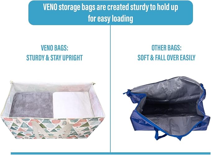VENO 2 Pack Heavy Duty Moving Bags, Extra Large Storage Bags with Reinforced Handles & Strong Zippers, Foldable & Reusable Moving Box Alternative for Clothes & Dorm Storage